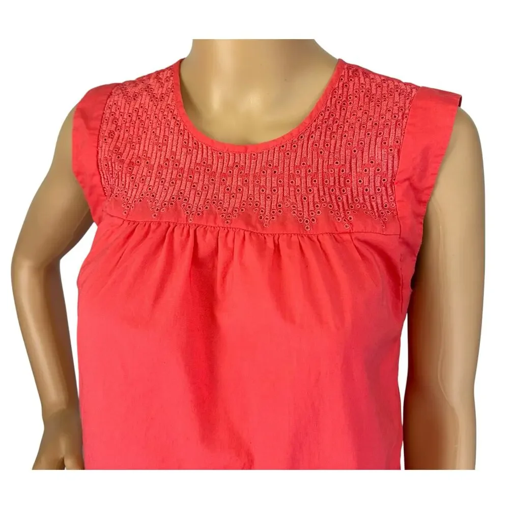 J. Crew Embroidered Windowpane Tank Top Coral Pink C5016 Size 2